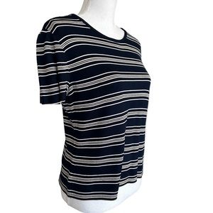 St. John Sport Navy Crew Neck Striped Sweater Shirt - Size S